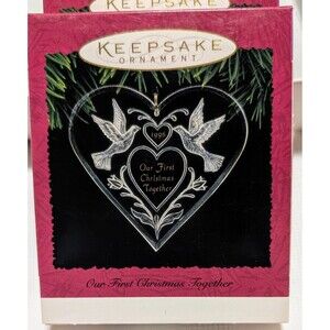HALLMARK 1996 OUR FIRST CHRISTMAS TOGETHER ACRYCLIC ORNAMENT Heart Doves
